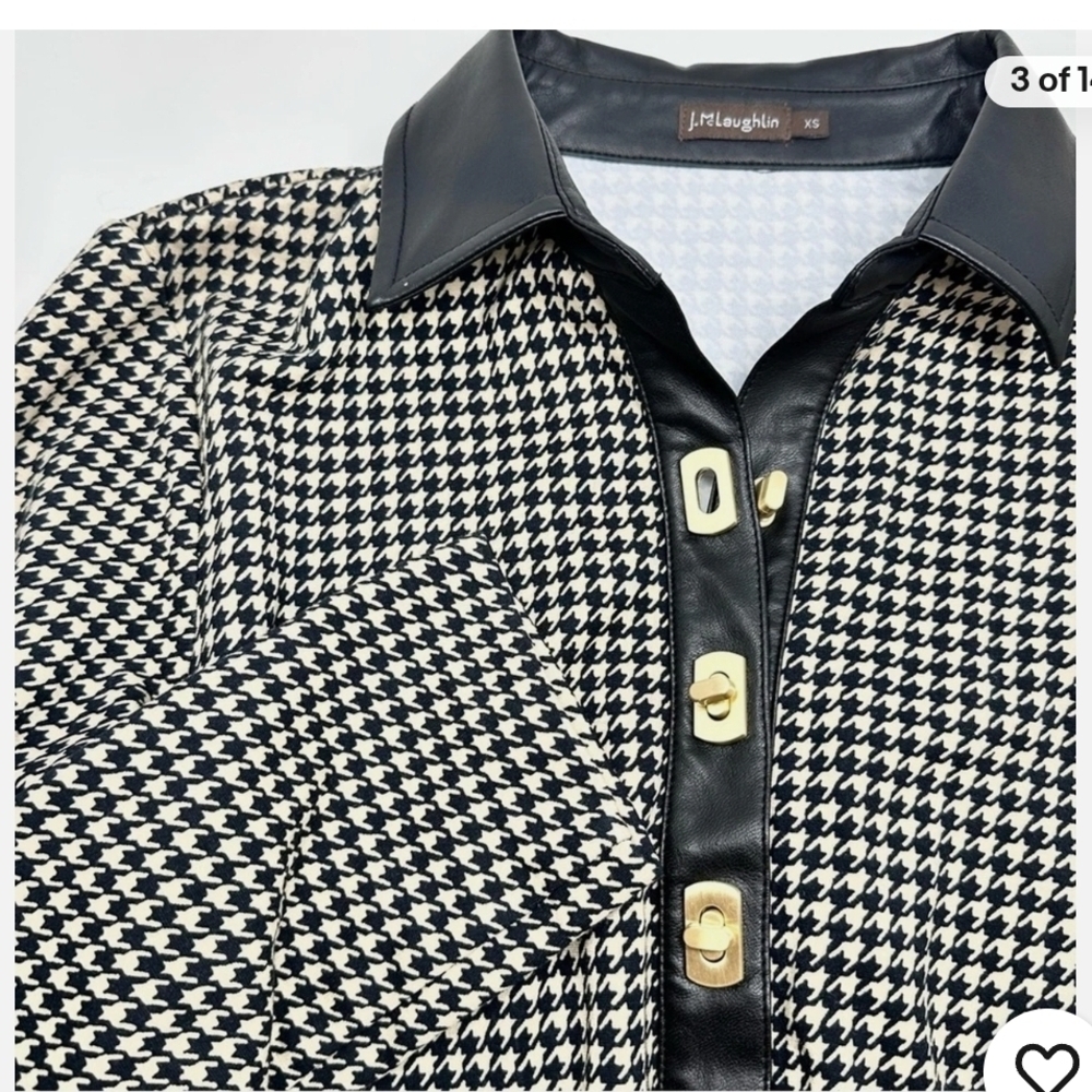 J. McLaughlin Black and White Houndstooth Dress with Leather Trim